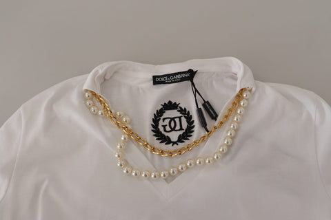 White Necklace Embellished Neckline T-shirt Top