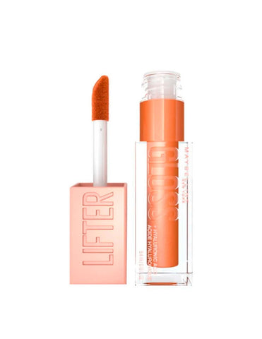Maybelline Lip Gloss Lifter Hyaluron Bronz by Jag Couture London, featuring a shiny lip gloss tube with bronze tint and applicator.