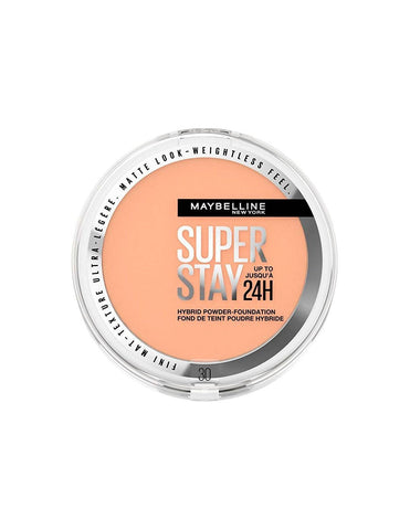 Maybelline Superstay 24h Hybrid Powder Foundation in shade 30, 9g, featuring smooth, long-lasting coverage in a compact.