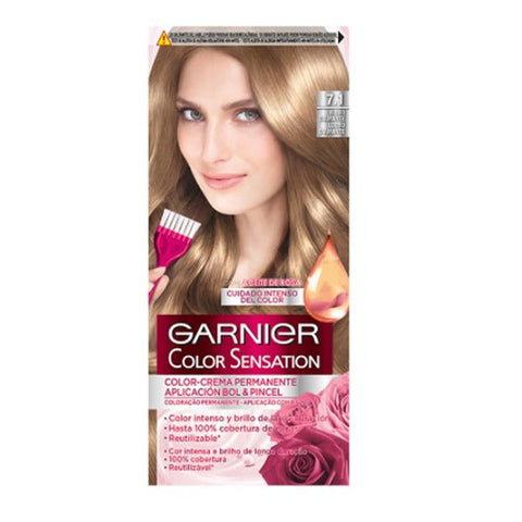 Garnier Color Sensation 7.1 Diamond Blonde hair dye box by Jag Couture London - New York, showing the product packaging and color.