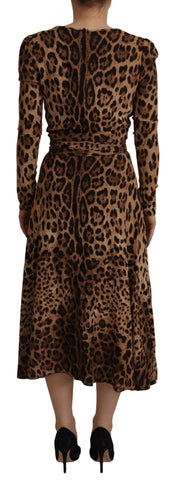 Brown leopard print wrap A-line maxi dress by Dolce & Gabbana, made from flowing viscose fabric.