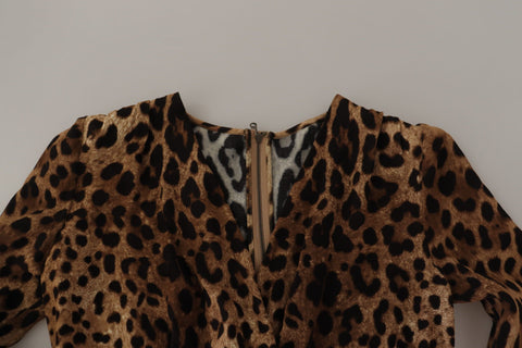 Brown leopard print wrap A-line maxi dress made of viscose by Dolce & Gabbana, featuring a flowing silhouette and stylish pattern.