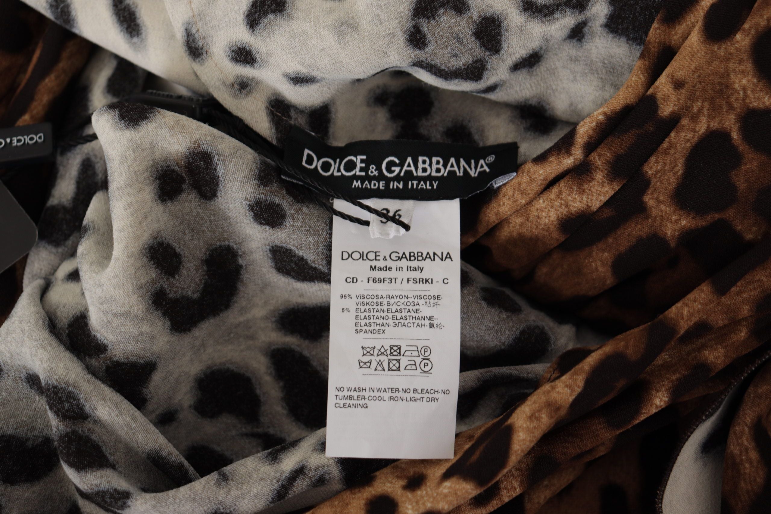Brown leopard print wrap A-line maxi dress by Dolce & Gabbana, made of viscose, featuring a stylish V-neck and flowing silhouette.