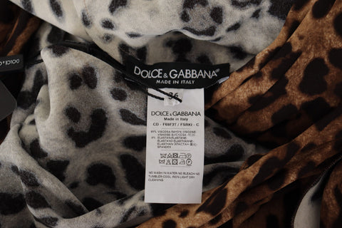 Brown leopard print wrap A-line maxi dress by Dolce & Gabbana, made of viscose, featuring a stylish V-neck and flowing silhouette.
