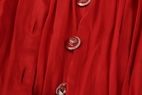 Red satin midi silk dress with button-down front and belt by Dolce & Gabbana, showcasing a stylish and elegant design.
