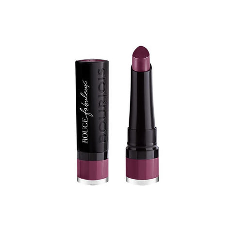 Jag Couture London New York Bourjois Rouge Fabuleux lipstick in shade 015 Plum Plum Pidou, featuring a sleek lipstick tube.
