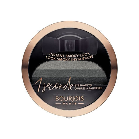 Bourjois 1 Seconde Eyeshadow in Black On Track, 3g, with black eyeshadow stick and packaging, by Jag Couture London New York.