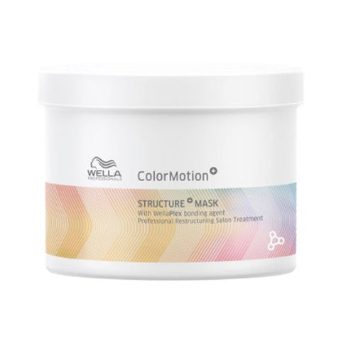 Jag Couture London New York Wella Color Motion+ Structure Mask 500ml jar with black lid and vibrant label, hair treatment product.