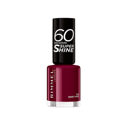 Rimmel 60 Seconds Super Shine nail polish in Berry Pop, vibrant pink shade, with the bottle displayed on a plain background.