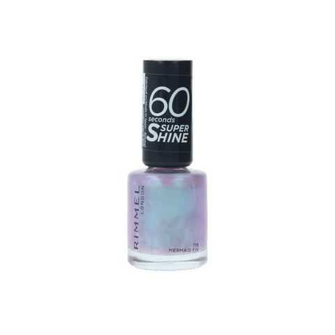 Rimmel 60 Seconds Super Shine nail polish in shade 719 Mermaid Fin, vibrant teal nail color with glossy finish.