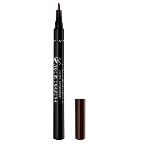 Rimmel London Brow Pro Micro Precision Pen in Dark Brown, showcasing the fine-tip eyebrow pen against a neutral background.