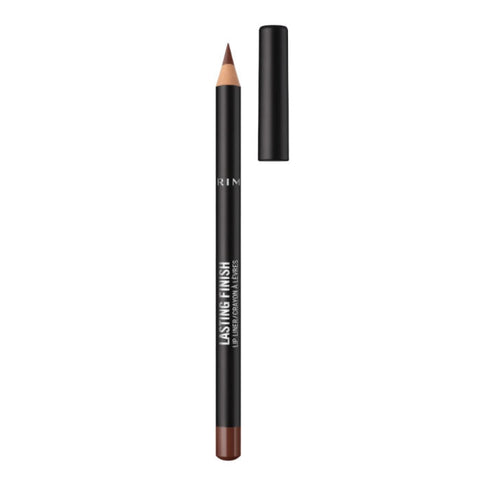 Rimmel London Lasting Finish 8h Lip Liner in Brownie Pie, with a sharpened natural lip liner tip on a white background.