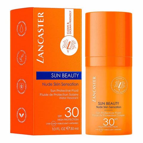 Lancaster Sun Beauty Fluido Facial Protector SPF30 in 30ml bottle, lightweight skincare with sun protection from Jag Couture London.