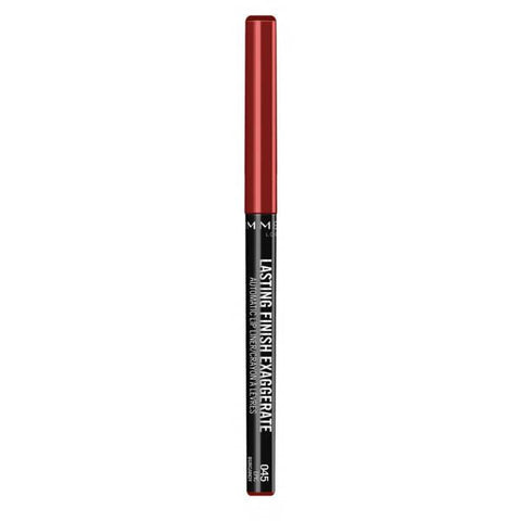 Rimmel London Lasting Finish Exaggerate Lip Liner in shade 105, shown in a sleek black pencil with product packaging.