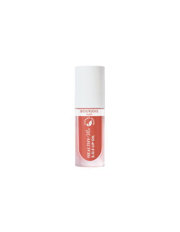 Bourjois Healthy Mix SOS Lip Oil in Melon Amour, 4.5ml, shown in a sleek tube with a soft, nourishing formula.