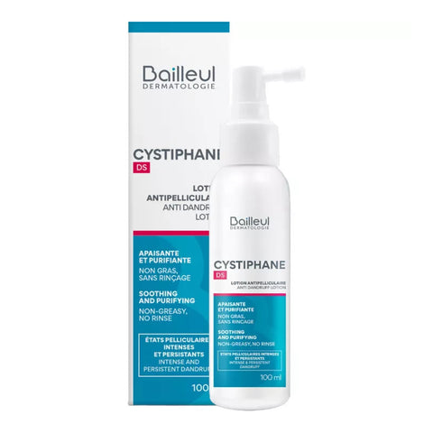 Bailleul-Biorga Cystiphane Ds anti-dandruff lotion bottle, 100ml, with sleek packaging and label visible.
