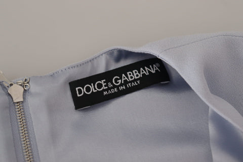 Blue floral applique midi viscose dress by Dolce & Gabbana, featuring a flowing silhouette with vibrant floral embroidery.