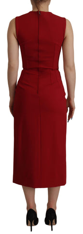 Red Sweetheart Neck Bodycon Midi Dress by Dolce & Gabbana, fitted dress with a sweetheart neckline and elegant midi length.