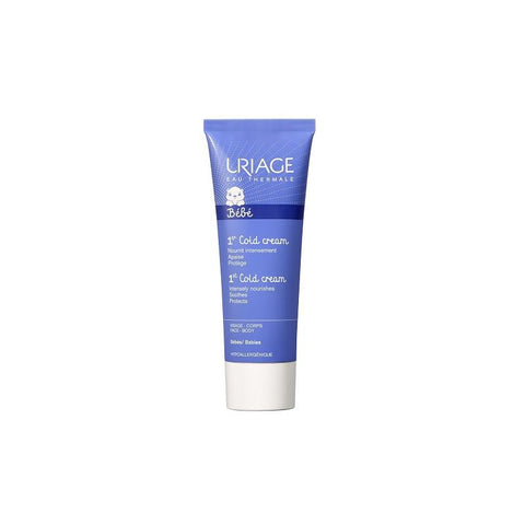 Uriage Baby 1st Cold Cream in a 75ml tube, gentle skin protection for infants, with a soft, baby-friendly packaging.