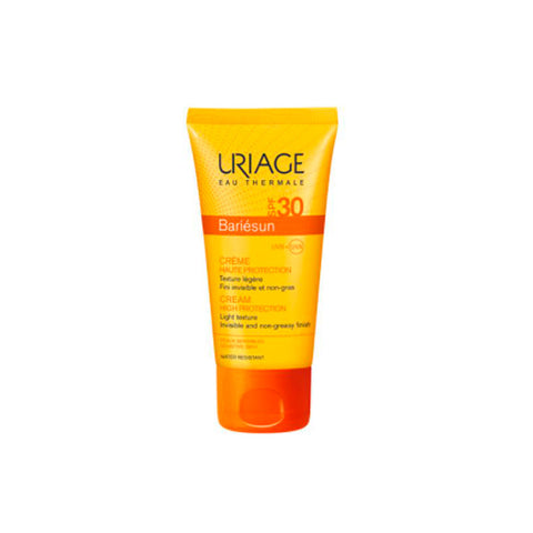 Uriage Bariésun SPF30 cream in a 50ml tube, shown with the product packaging and branding visible.