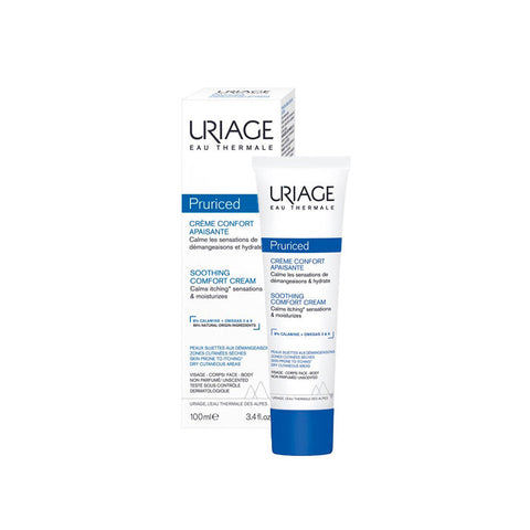 Uriage Pruriced Soothing Cream 100ml tube with white and green packaging, designed for soothing skin irritation.