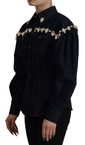 Blue Denim Crystal Embellish Cotton Jacket