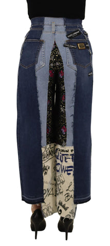 Multicolor patchwork wide-leg denim pants by Dolce & Gabbana, featuring vibrant patchwork design and classic jean styling.