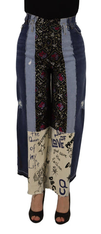 Multicolor patchwork wide-leg denim pants by Dolce & Gabbana, featuring bold patchwork design and relaxed fit.
