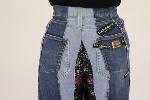 Multicolor patchwork wide-leg denim pants by Dolce & Gabbana, featuring vibrant patchwork design and classic denim texture.