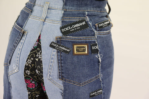 Multicolor patchwork wide-leg denim pants by Dolce & Gabbana, featuring vibrant fabric patches and a relaxed fit.