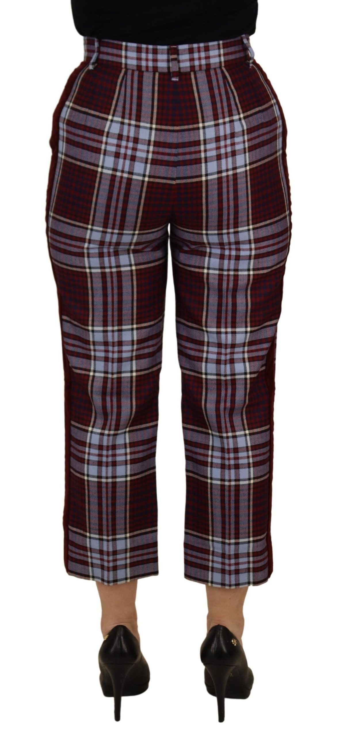 Gray checked high waist cropped trouser pants by Dolce & Gabbana, tailored fit with a stylish high-rise design.