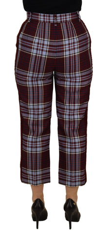Gray checked high waist cropped trouser pants by Dolce & Gabbana, tailored fit with a stylish high-rise design.