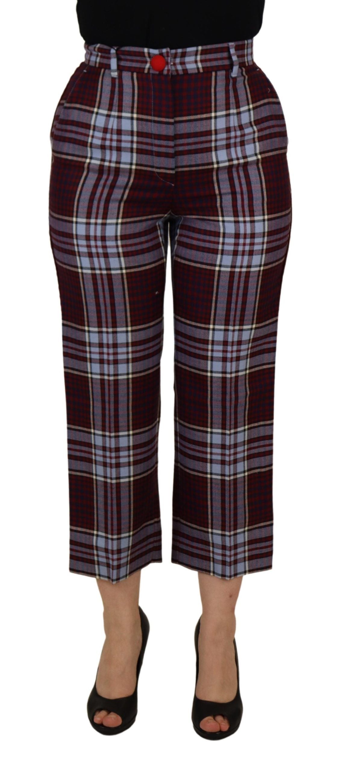 Gray checked high waist cropped trouser pants by Dolce & Gabbana displayed on a model.