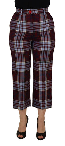 Gray checked high waist cropped trouser pants by Dolce & Gabbana displayed on a model.