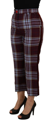 Gray checked high-waist cropped trouser pants by Dolce & Gabbana, featuring a tailored fit and stylish design.