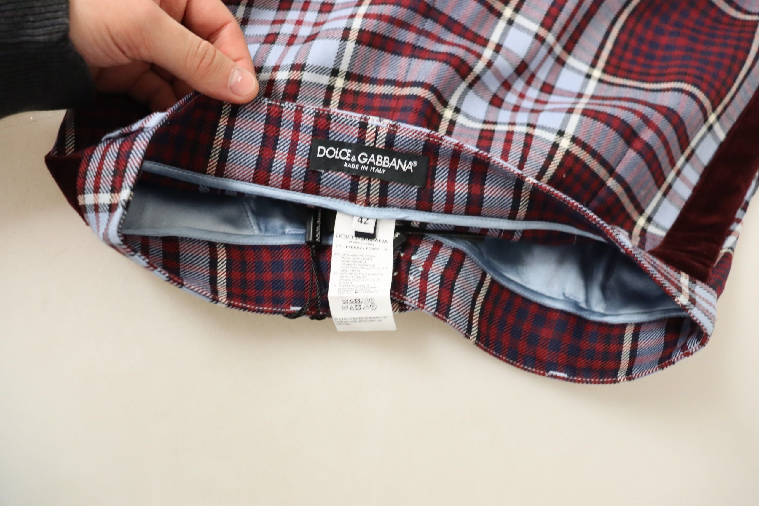 Gray checked high waist cropped trousers by Dolce & Gabbana, shown with tailored fit and stylish design.