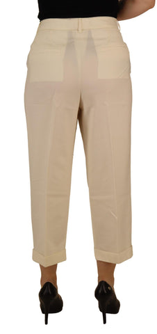 Ivory high waist cropped trousers with folded hem by Dolce & Gabbana, showcasing a stylish and tailored fit.