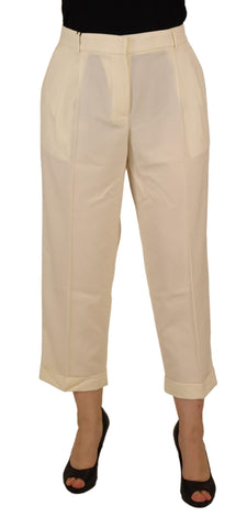 Ivory high waist cropped trousers with folded hem by Dolce & Gabbana, stylish and tailored for a chic look.