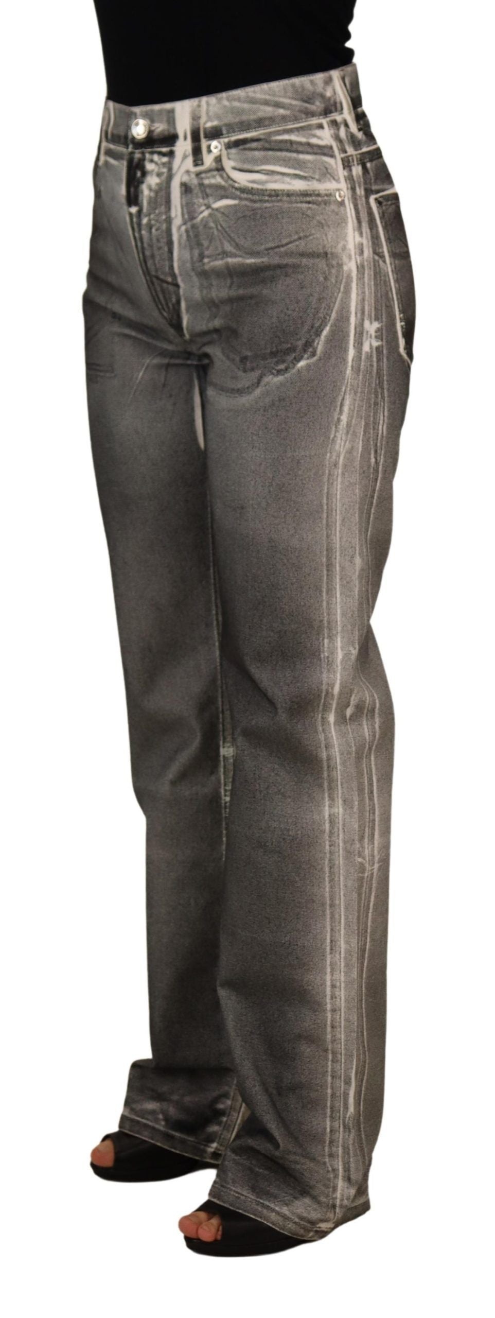 Grey washed high waist denim jeans by Dolce & Gabbana, cotton fabric, front view showing classic five-pocket design.