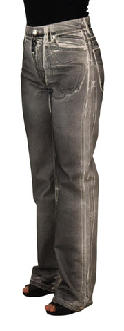 Grey washed high waist denim jeans by Dolce & Gabbana, cotton fabric, front view showing classic five-pocket design.