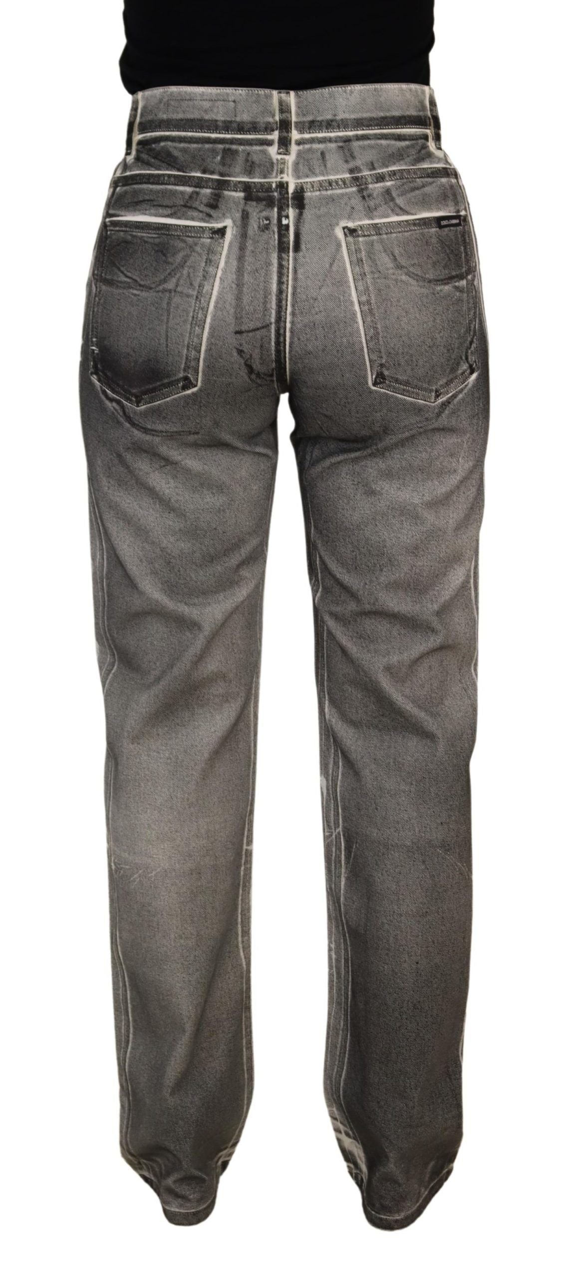 Grey washed high waist denim jeans by Dolce & Gabbana, featuring classic cotton construction and stylish fit.