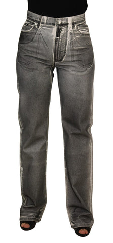 Grey washed high waist denim jeans by Dolce & Gabbana, showcasing the cotton fabric and classic five-pocket design.
