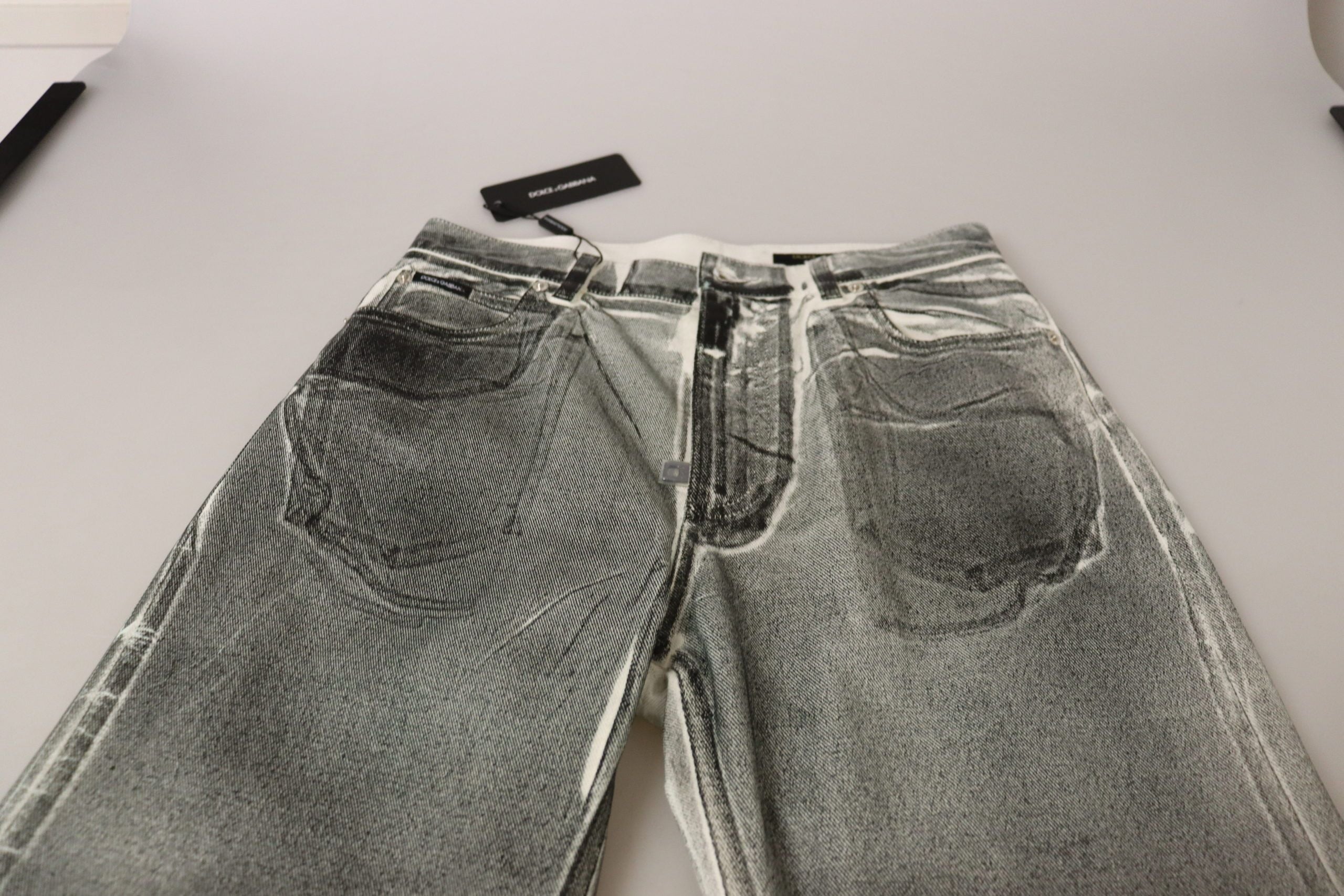 Grey washed high waist denim jeans by Dolce & Gabbana, cotton fabric, classic five-pocket design, visible stitching and belt loops