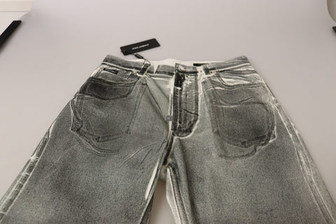 Grey washed high waist denim jeans by Dolce & Gabbana, cotton fabric, classic five-pocket design, visible stitching and belt loops