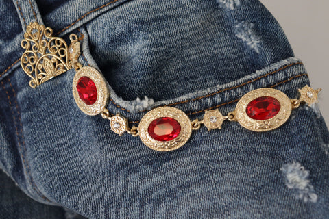 Blue denim jeans with crystal embellishments, Dolce & Gabbana pants, stylish and decorative denim pants for women