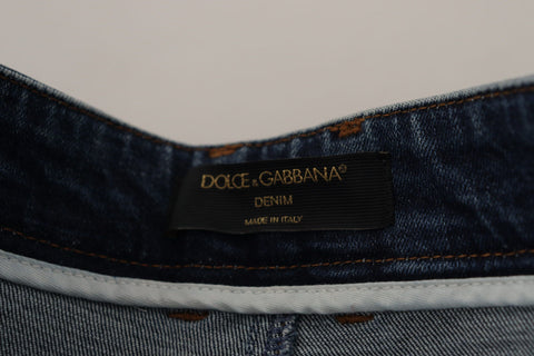 Blue denim jeans with crystal embellishments by Dolce & Gabbana, showcasing detailed embroidery and classic fit.