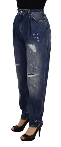 Blue washed high waist loose fit pants by Dolce & Gabbana, showing the relaxed style and denim fabric.