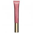 Clarins Instant Light Natural Lip Perfector in 01 Rose Shimmer with glossy finish, displayed in a sleek tube.