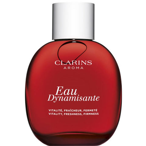 Clarins Eau De Soin Eau Dynamisante 100ml bottle with clear packaging, showcasing the refreshing fragrance and brand label.