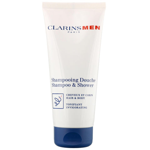 Jag Couture London New York Clarins Men Total Shampoo 200ml bottle with sleek black packaging and white label.